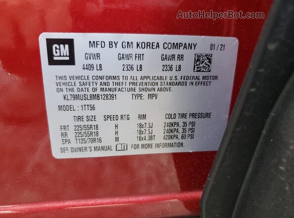 KL79MUSL8MB128391 2021 CHEVROLET TRAILBLAZER Red ძრავის განყოფილების ხედი