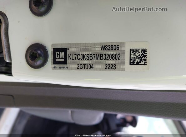 KL7CJKSB7MB320802 2021 CHEVROLET TRAX White ძრავის განყოფილების ხედი
