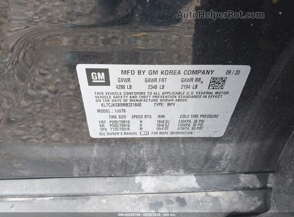 KL7CJKSB9MB321840 2021 CHEVROLET TRAX Black ძრავის განყოფილების ხედი