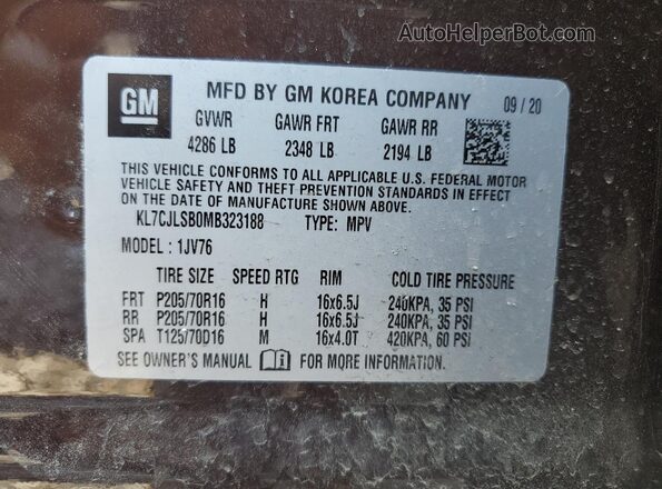 KL7CJLSB0MB323188 2021 CHEVROLET TRAX Burgundy VIN կոդի պիտակի տեսք