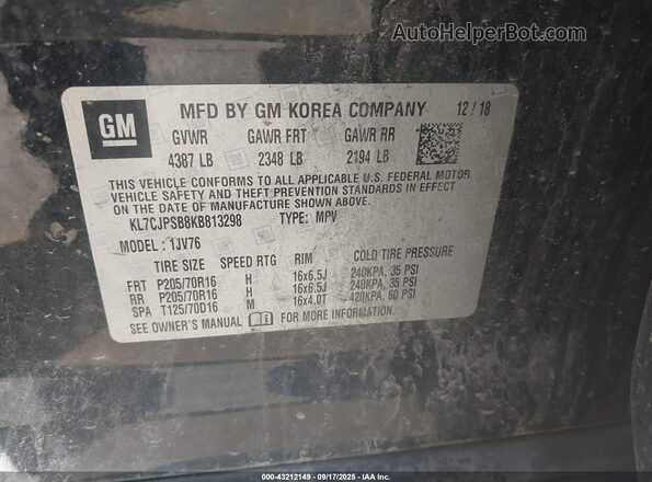 KL7CJPSB8KB813298 2019 CHEVROLET TRAX Black Вид підкапотного простору
