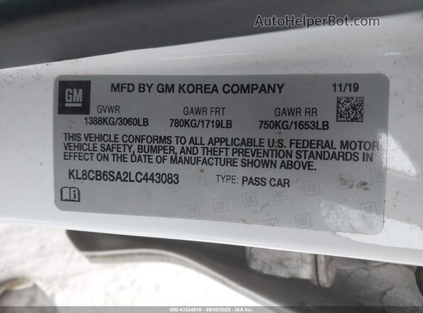 KL8CB6SA2LC443083 2020 CHEVROLET SPARK White Vista del compartimento del motor