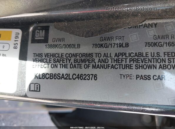 KL8CB6SA2LC462376 2020 CHEVROLET SPARK Gray Շարժիչի բաժամունքի տեսք