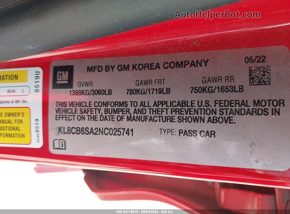 KL8CB6SA2NC025741 2022 CHEVROLET SPARK Red 