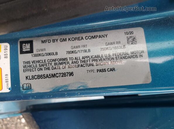 KL8CB6SA5MC728796 2021 CHEVROLET SPARK Blue Вид підкапотного простору