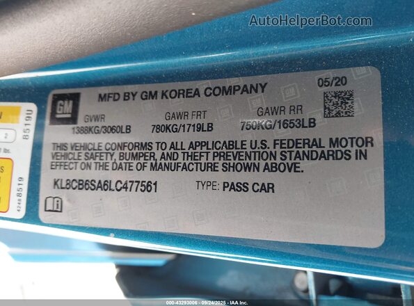KL8CB6SA6LC477561 2020 CHEVROLET SPARK Blue Widok komory silnika