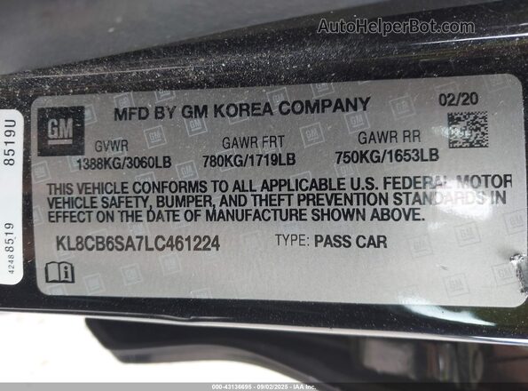 KL8CB6SA7LC461224 2020 CHEVROLET SPARK Черный Вид подкапотного пространства