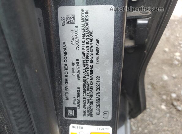 KL8CB6SA7NC025122 2022 CHEVROLET SPARK Charcoal 