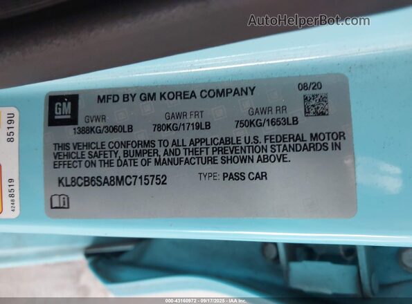 KL8CB6SA8MC715752 2021 CHEVROLET SPARK Blue Вид підкапотного простору