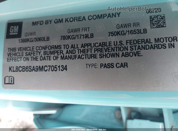 KL8CB6SA9MC705134 2021 CHEVROLET SPARK Blue Engine compartment view