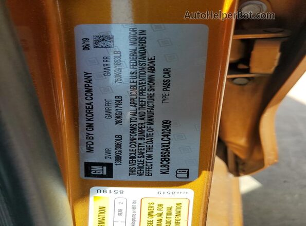 KL8CB6SAXLC402409 2020 CHEVROLET SPARK Orange Engine compartment view