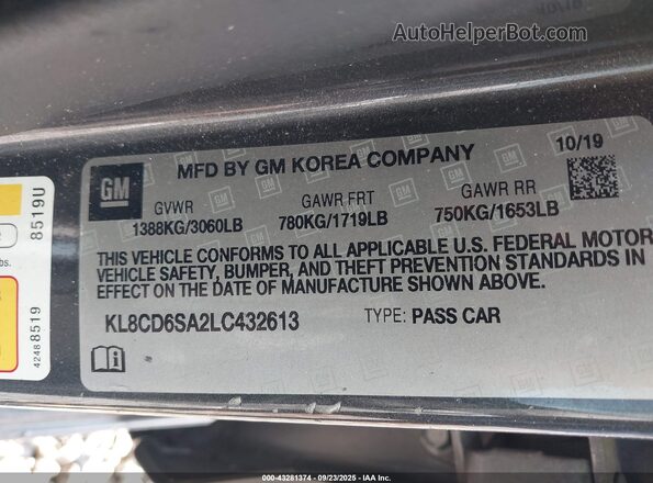 KL8CD6SA2LC432613 2020 CHEVROLET SPARK Gray Engine compartment view