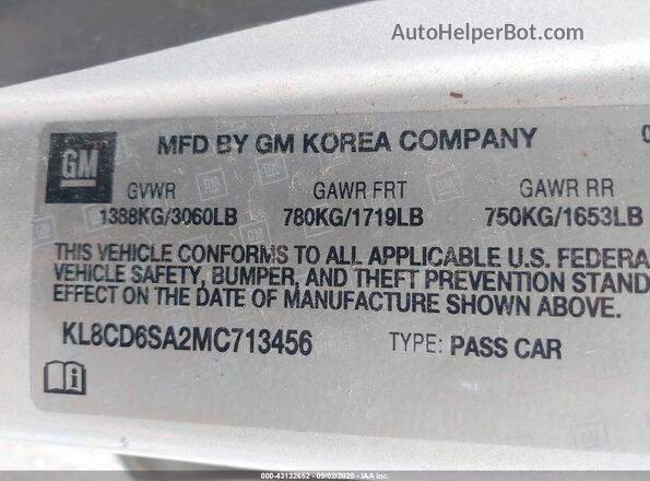 KL8CD6SA2MC713456 2021 CHEVROLET SPARK Silver Շարժիչի բաժամունքի տեսք