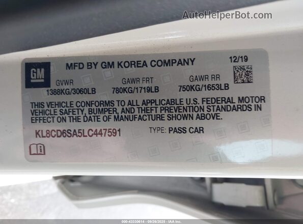 KL8CD6SA5LC447591 2020 CHEVROLET SPARK White Вид підкапотного простору