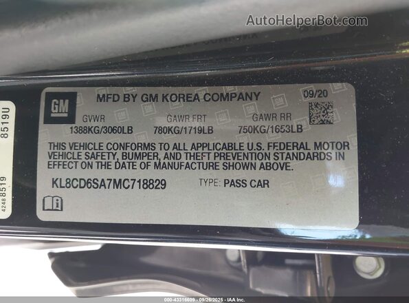 KL8CD6SA7MC718829 2021 CHEVROLET SPARK Black Vista del compartimento del motor