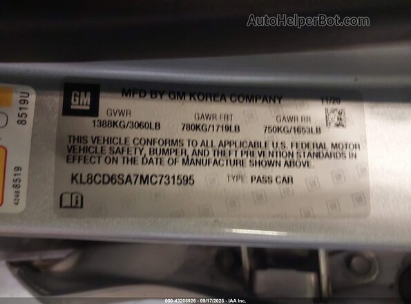 KL8CD6SA7MC731595 2021 CHEVROLET SPARK Silver Շարժիչի բաժամունքի տեսք