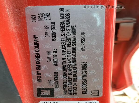 KL8CD6SA7MC746873 2021 CHEVROLET SPARK Red ძრავის განყოფილების ხედი