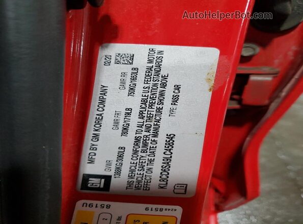 KL8CD6SA9LC458545 2020 CHEVROLET SPARK Red 360 interior view