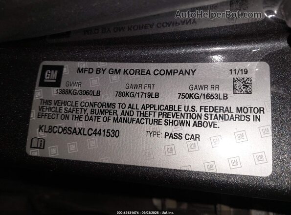 KL8CD6SAXLC441530 2020 CHEVROLET SPARK Gray Engine compartment view