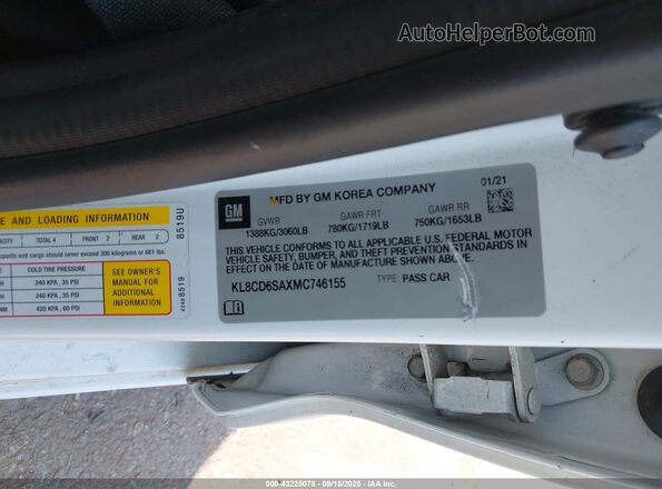 KL8CD6SAXMC746155 2021 CHEVROLET SPARK White Շարժիչի բաժամունքի տեսք