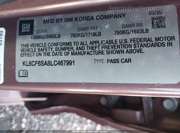 KL8CF6SA8LC467991 2020 CHEVROLET SPARK Фиолетовый Вид подкапотного пространства