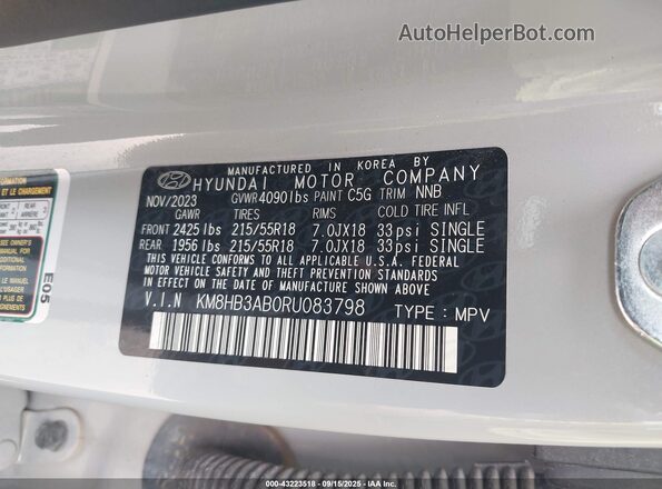KM8HB3AB0RU083798 2024 HYUNDAI KONA Gray Vista del compartimento del motor