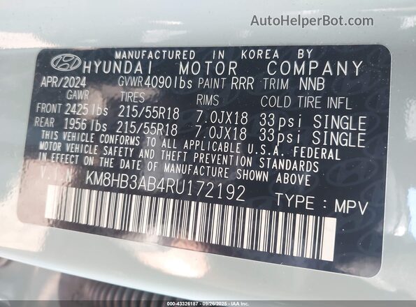 KM8HB3AB4RU172192 2024 HYUNDAI KONA Gray 