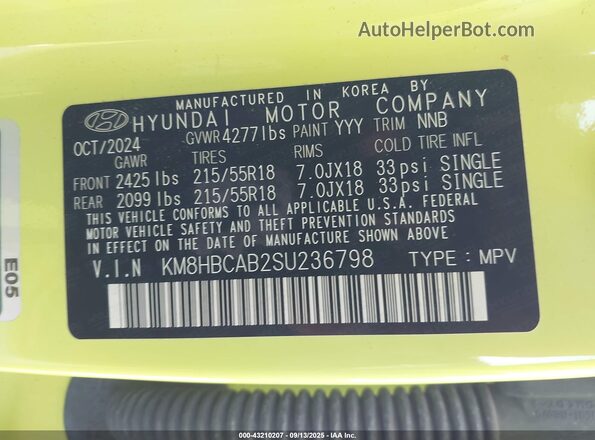 KM8HBCAB2SU236798 2025 HYUNDAI KONA Yellow 