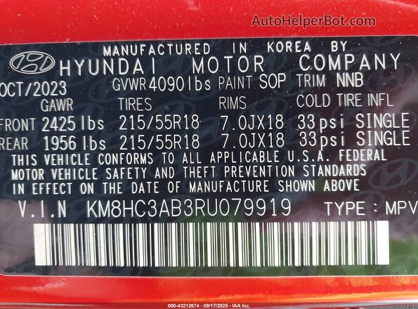 KM8HC3AB3RU079919 2024 HYUNDAI KONA Orange Widok komory silnika