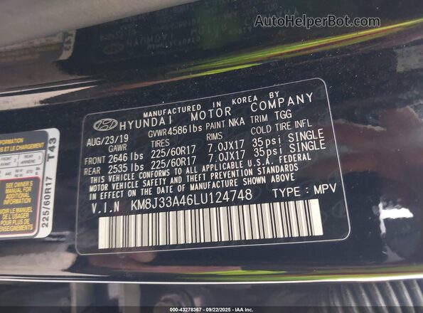 KM8J33A46LU124748 2020 HYUNDAI TUCSON Black Engine compartment view