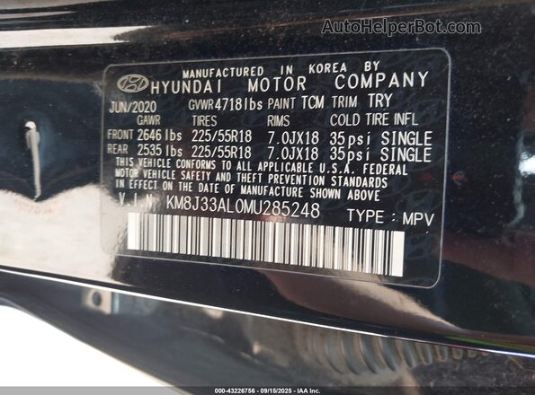 KM8J33AL0MU285248 2021 HYUNDAI TUCSON Black Vista del compartimento del motor