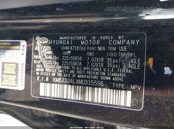 KM8J33ALXMU315596 2021 HYUNDAI TUCSON Black Engine compartment view