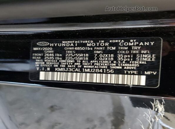 KM8J3CAL1MU284156 2021 HYUNDAI TUCSON Black VIN կոդի պիտակի տեսք