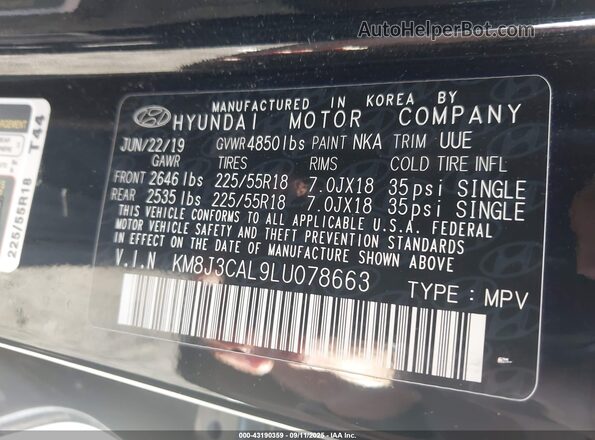 KM8J3CAL9LU078663 2020 HYUNDAI TUCSON Black Engine compartment view
