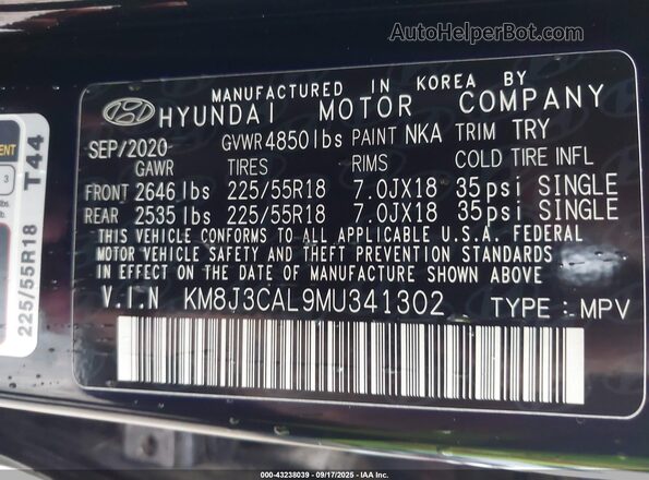 KM8J3CAL9MU341302 2021 HYUNDAI TUCSON Black Շարժիչի բաժամունքի տեսք