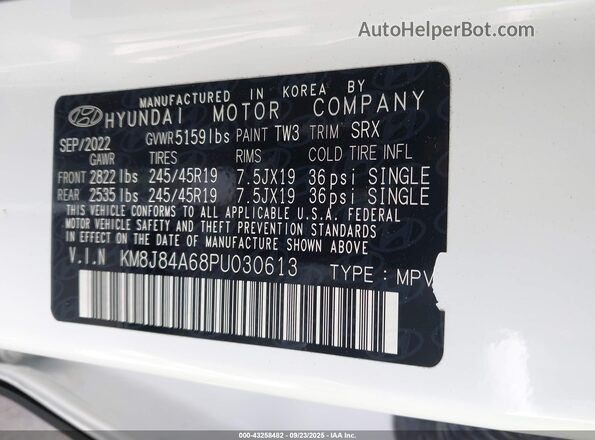 KM8J84A68PU030613 2023 HYUNDAI NEXO White Вид підкапотного простору