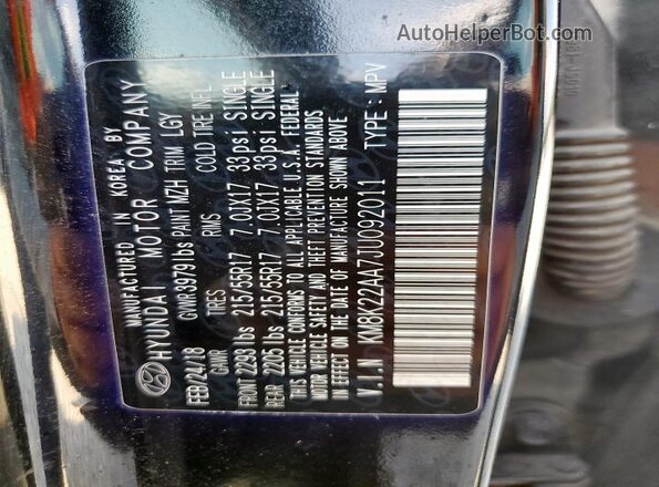 KM8K22AA7JU092011 2018 HYUNDAI KONA Черный 