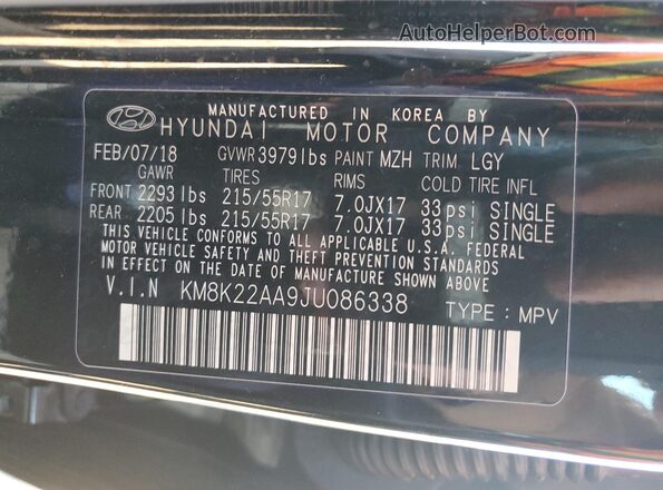 KM8K22AA9JU086338 2018 HYUNDAI KONA Черный 