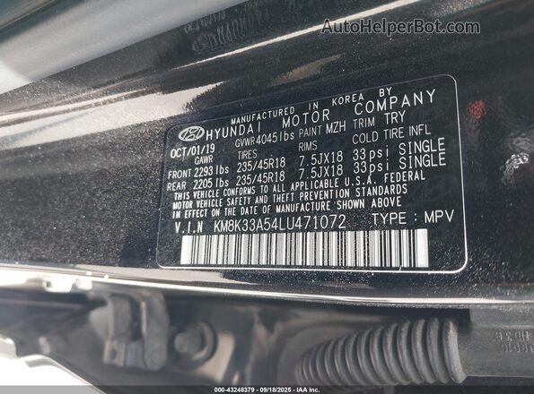 KM8K33A54LU471072 2020 HYUNDAI KONA Black Вид підкапотного простору