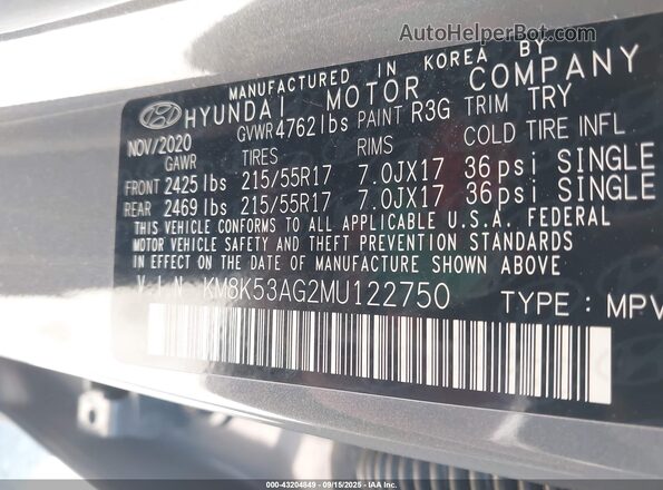 KM8K53AG2MU122750 2021 HYUNDAI KONA ELECTRIC Gray Вид підкапотного простору