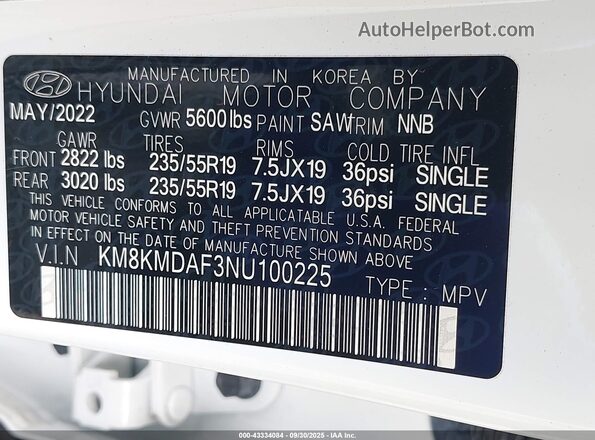 KM8KMDAF3NU100225 2022 HYUNDAI IONIQ 5 White Vista del compartimento del motor