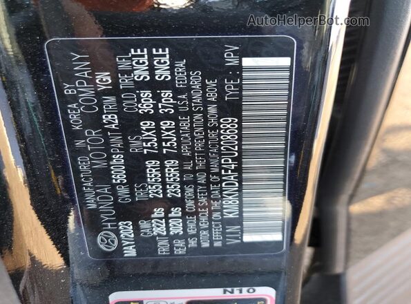 KM8KNDAF4PU208689 2023 HYUNDAI IONIQ Black VIN კოდის სტიკერის ხედი