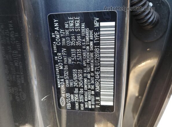 KM8R24HE7LU128981 2020 HYUNDAI PALISADE Серый Вид наклейки с VIN-кодом