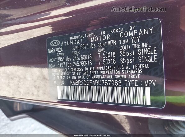 KM8R2DGE4RU787983 2024 HYUNDAI PALISADE Purple 