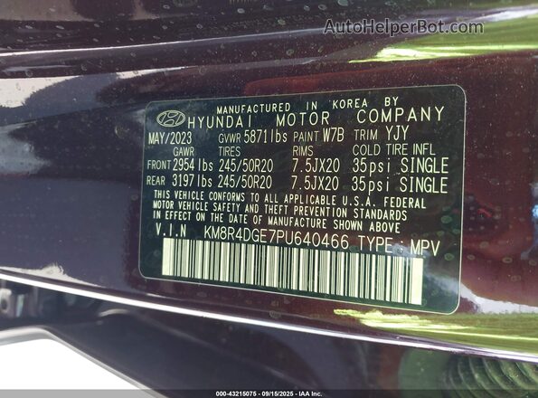 KM8R4DGE7PU640466 2023 HYUNDAI PALISADE Purple 