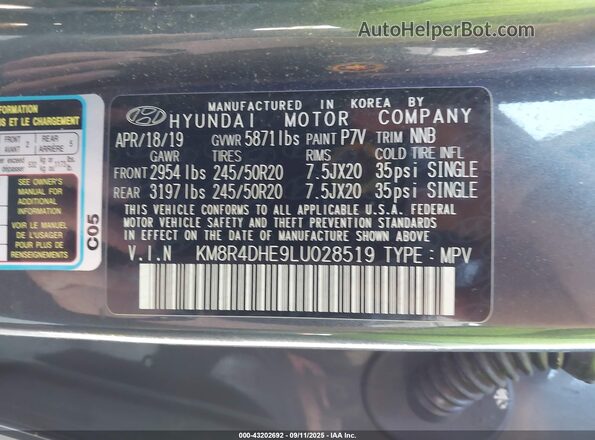 KM8R4DHE9LU028519 2020 HYUNDAI PALISADE Gray Widok komory silnika
