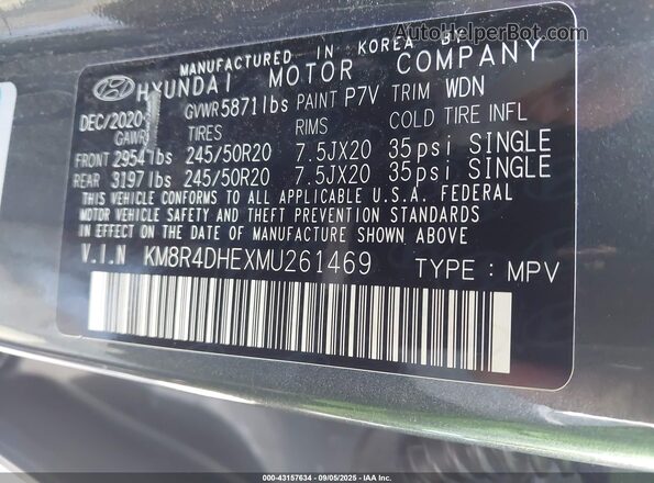 KM8R4DHEXMU261469 2021 HYUNDAI PALISADE Gray Вид підкапотного простору