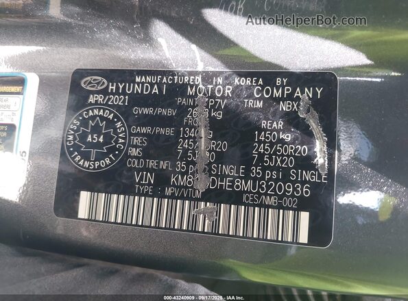 KM8R5DHE8MU320936 2021 HYUNDAI PALISADE Gray Շարժիչի բաժամունքի տեսք