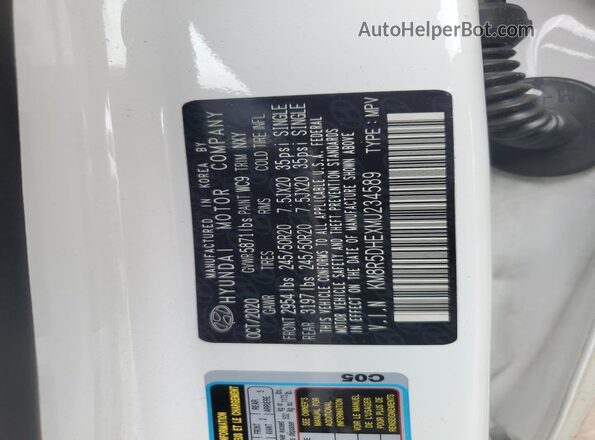 KM8R5DHEXMU234589 2021 HYUNDAI PALISADE White Vista de la etiqueta del VIN