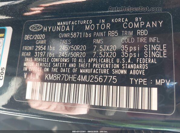 KM8R7DHE4MU256775 2021 HYUNDAI PALISADE Black Widok komory silnika